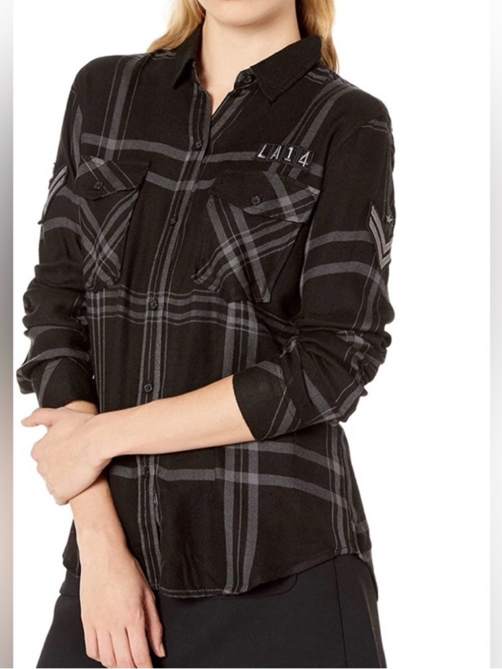 Rails Pepper Carbon Military Style Plaid Flannel Top